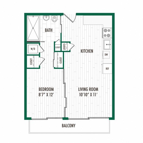 3ZERO3 New Apartments in Seattle, Washington 1x1 B Floor Plan